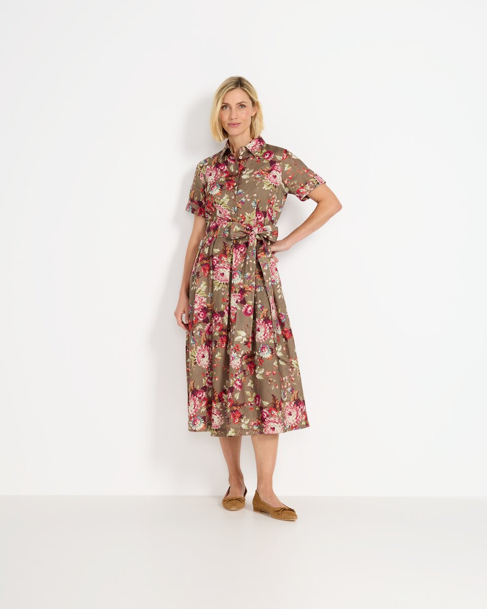 Highmoor Linen dress (Taupe/pink)