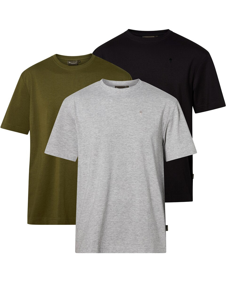 Pinewood T-shirts, 3-pack (Grey Melange/Pine/Black)