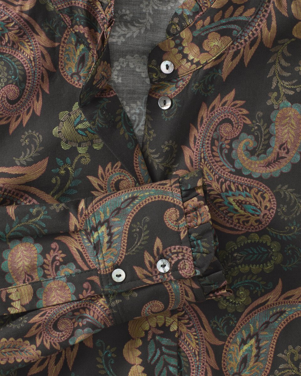 Reitmayer Stand-up collar blouse with paisley pattern (Black green)