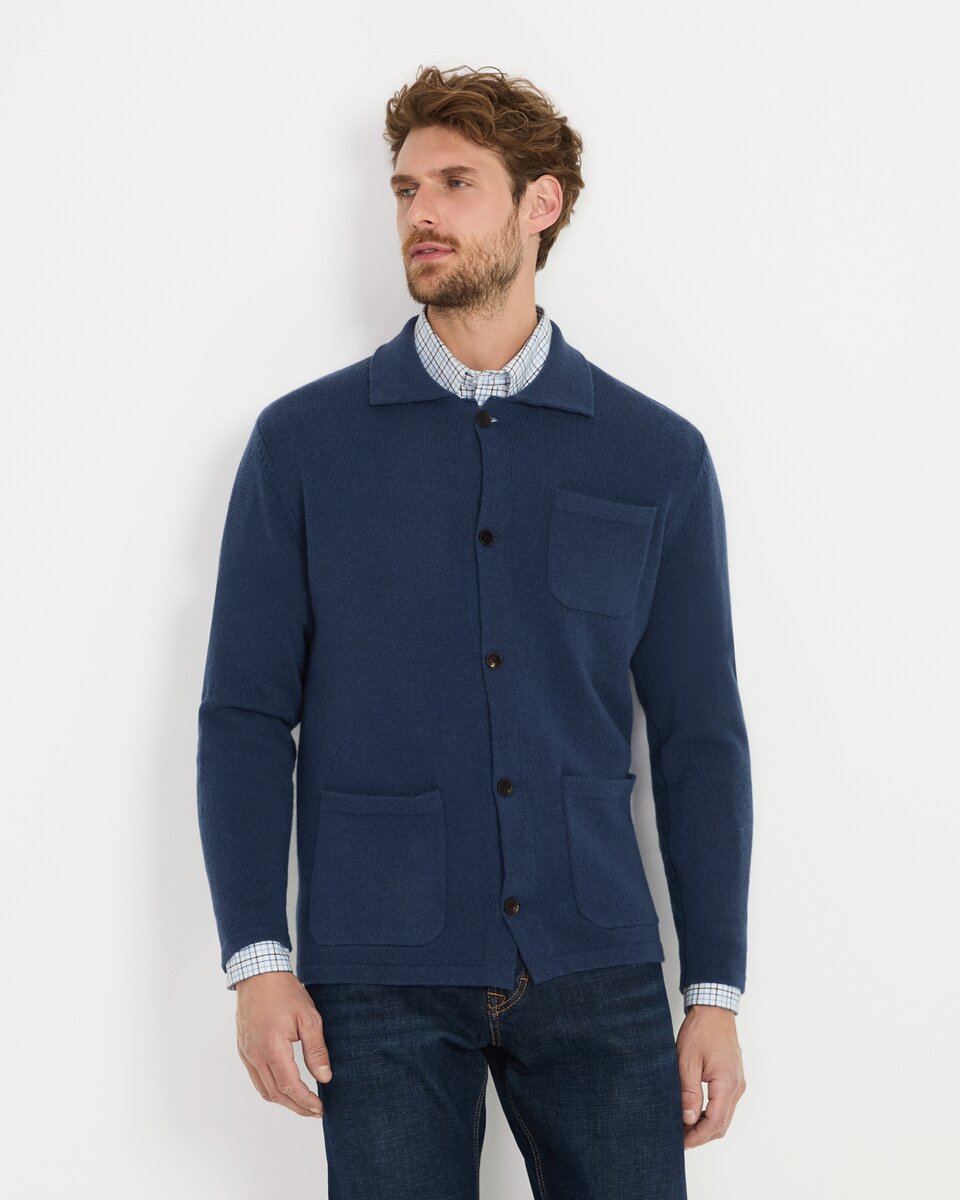 Reitmayer Cardigan with shirt collar (Blue)