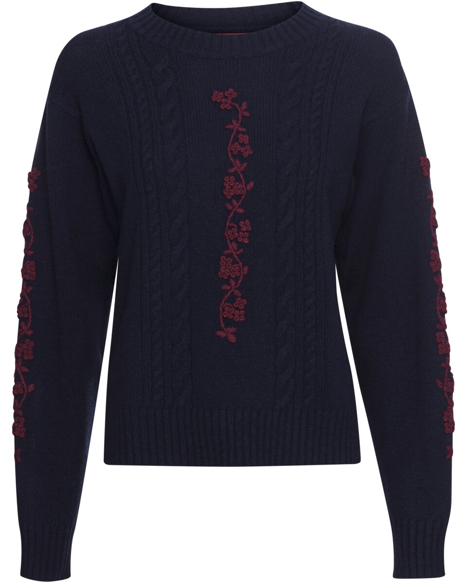 Reitmayer Sweater with floral embroidery (Dark blue)