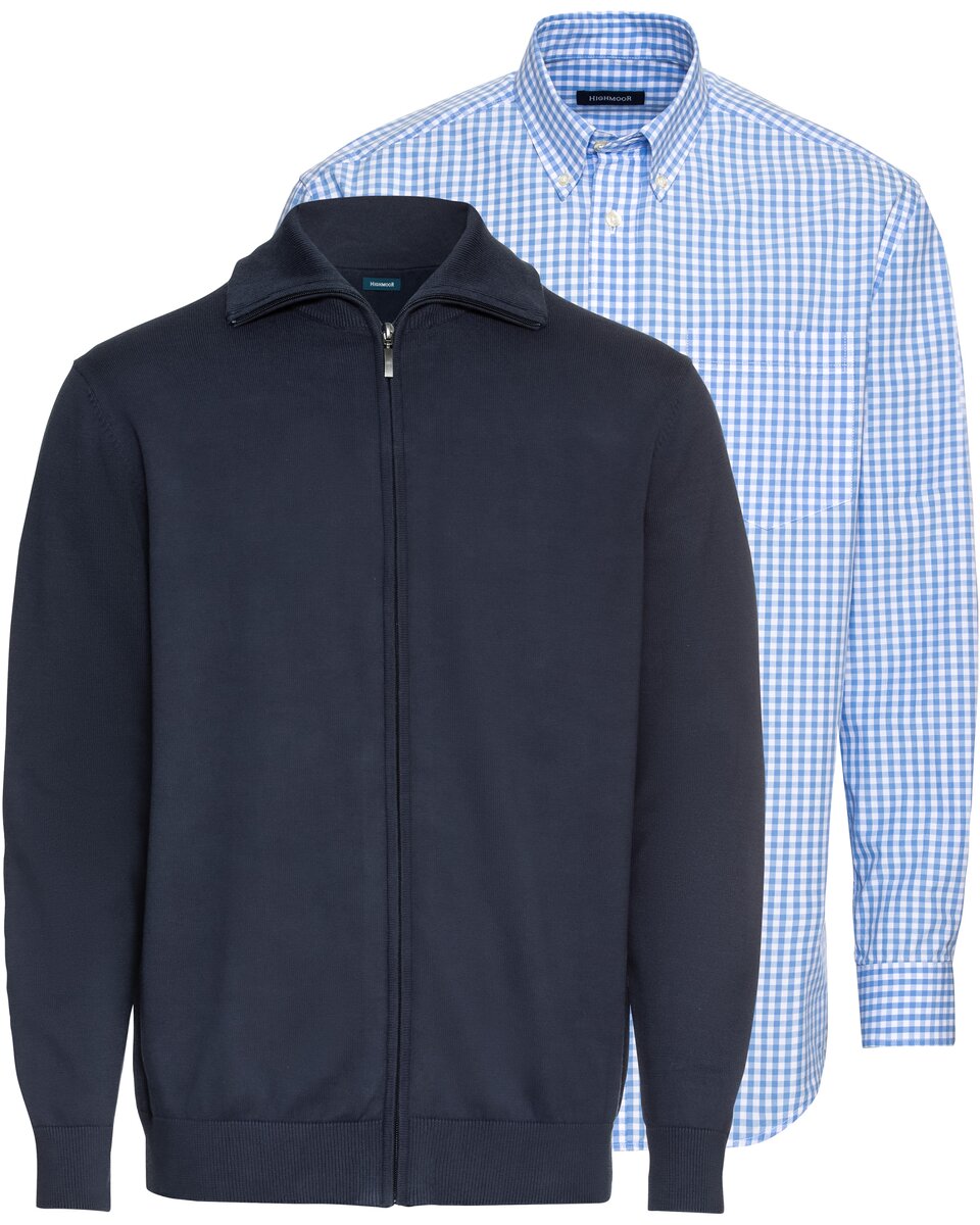 Highmoor Set: Zipper jacket + shirt in Vichy check (Marine)