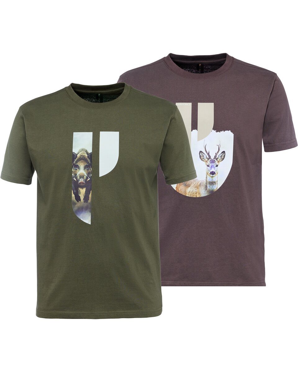 Parforce Double pack of T-shirts Boar+Buck (Olive/brown)