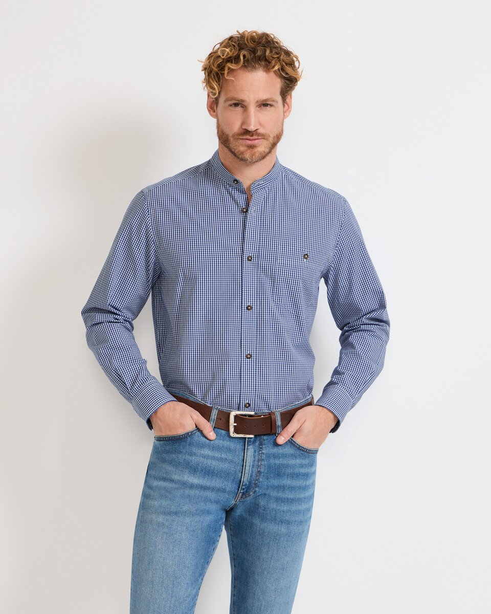 Reitmayer Stand-up collar shirt mini Vichy check (Blue)