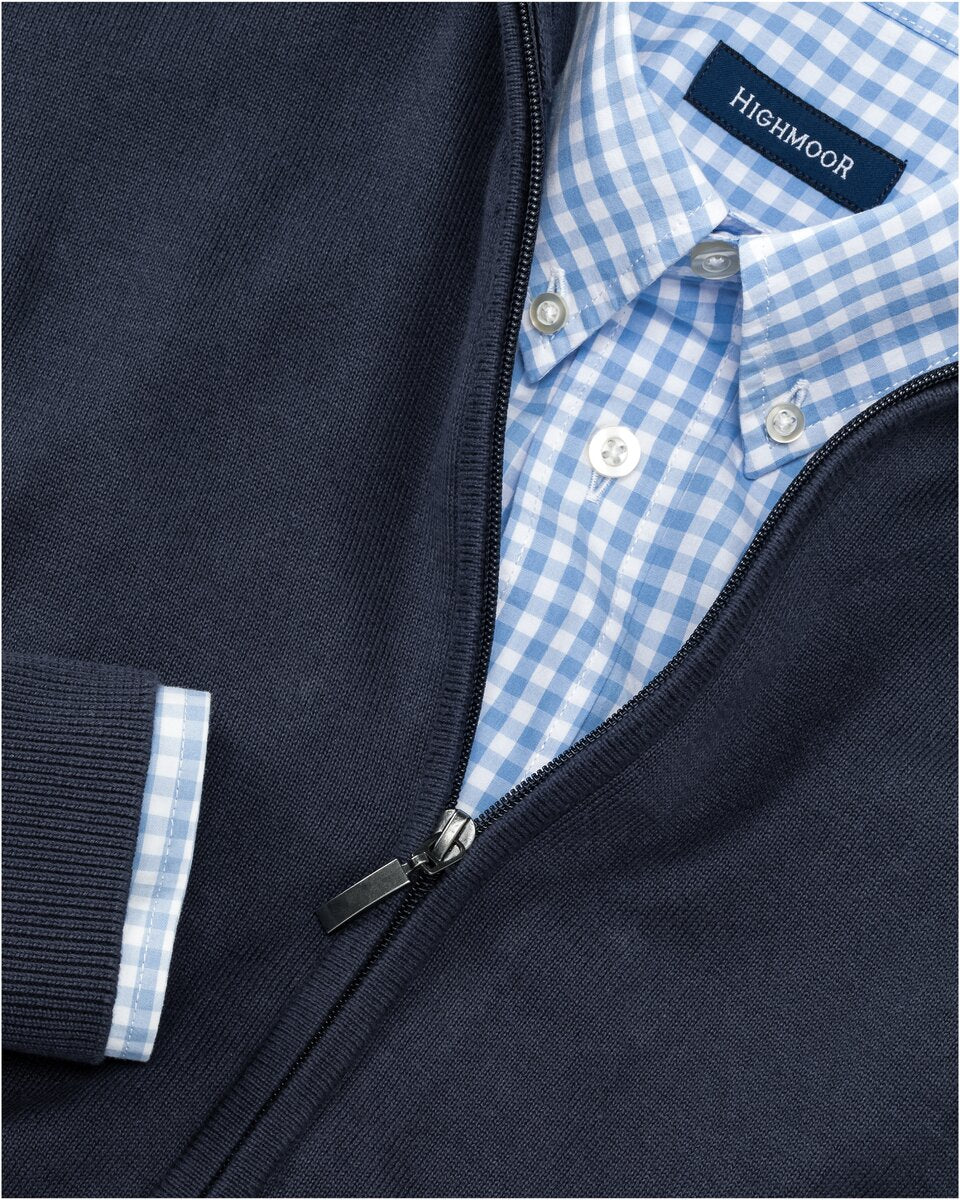 Highmoor Set: Zipper jacket + shirt in Vichy check (Marine)