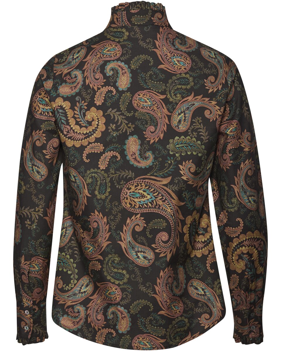 Reitmayer Stand-up collar blouse with paisley pattern (Black green)