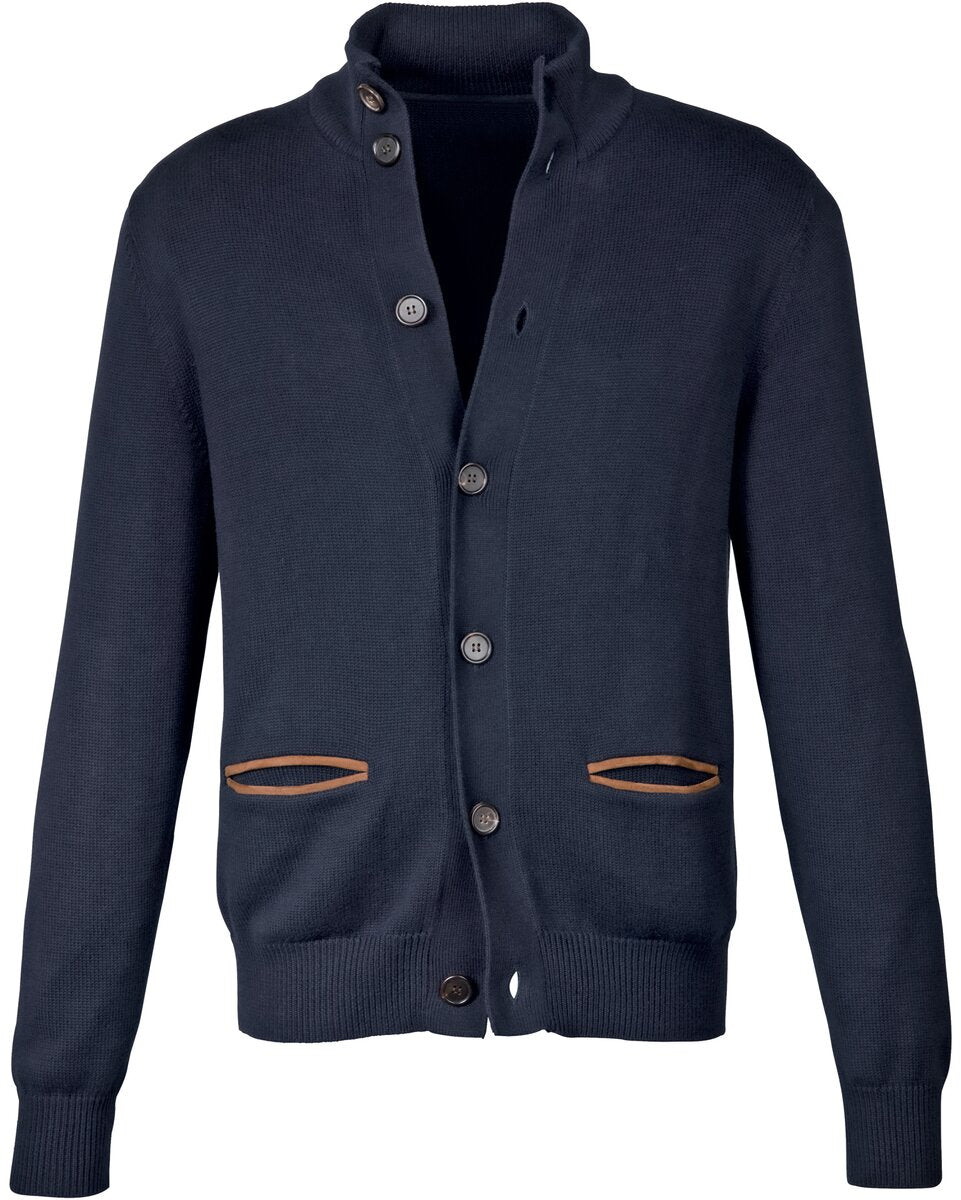 Highmoor Cardigan with leather details (Marine)