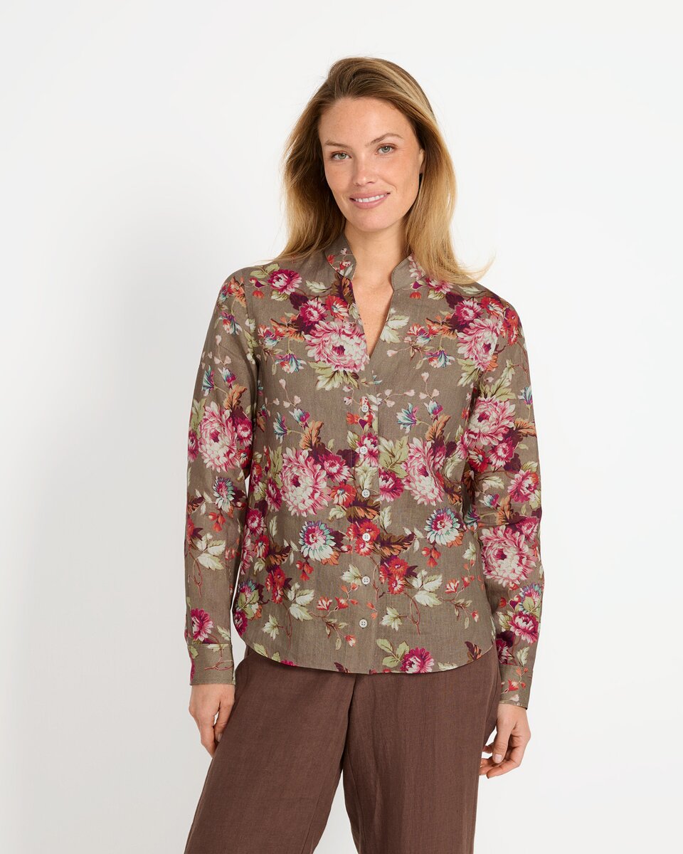Highmoor Linen blouse (Taupe/pink)
