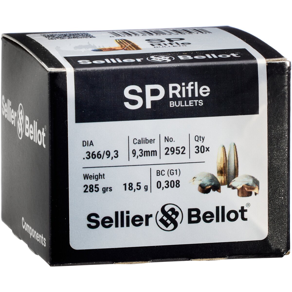 Sellier & Bellot Bullets .366 Tlm Rd 18.5g/285grs (Kaliber .366 (9,3 mm)) — Pack of 30 pcs