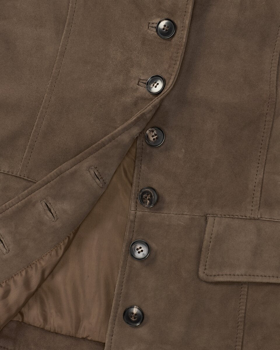 Highmoor Collarless leather jacket (Taupe)
