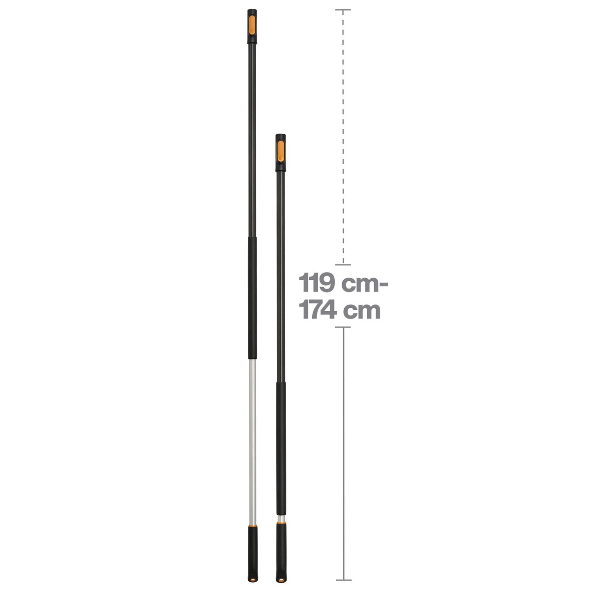 Fiskars OneClick teleskopiskais rokturis (M izmērs – roktura garums 119–179 cm – svars apm. 600 g)