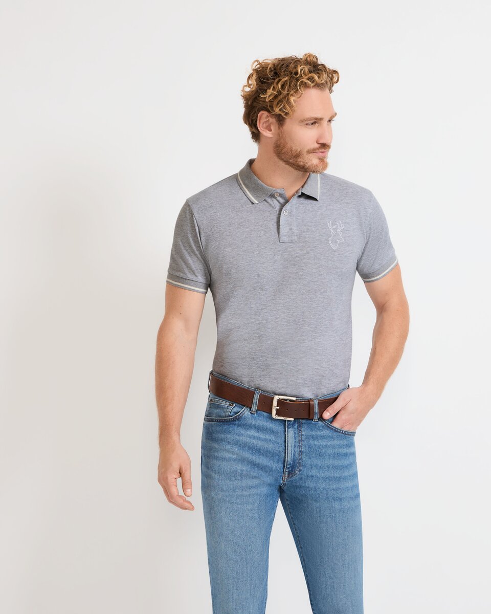 Reitmayer Piqué polo shirt with deer (Gray melange)