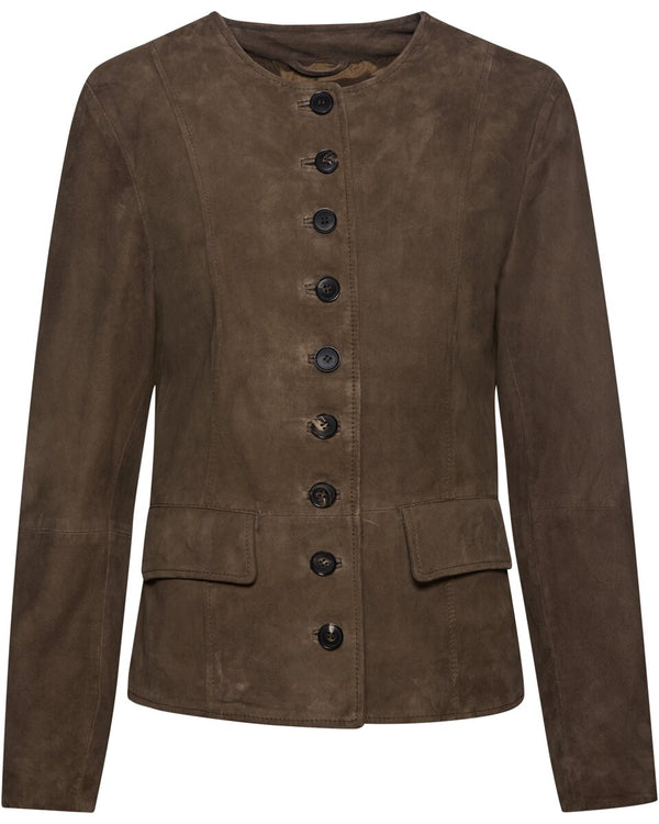 Highmoor Collarless leather jacket (Taupe)