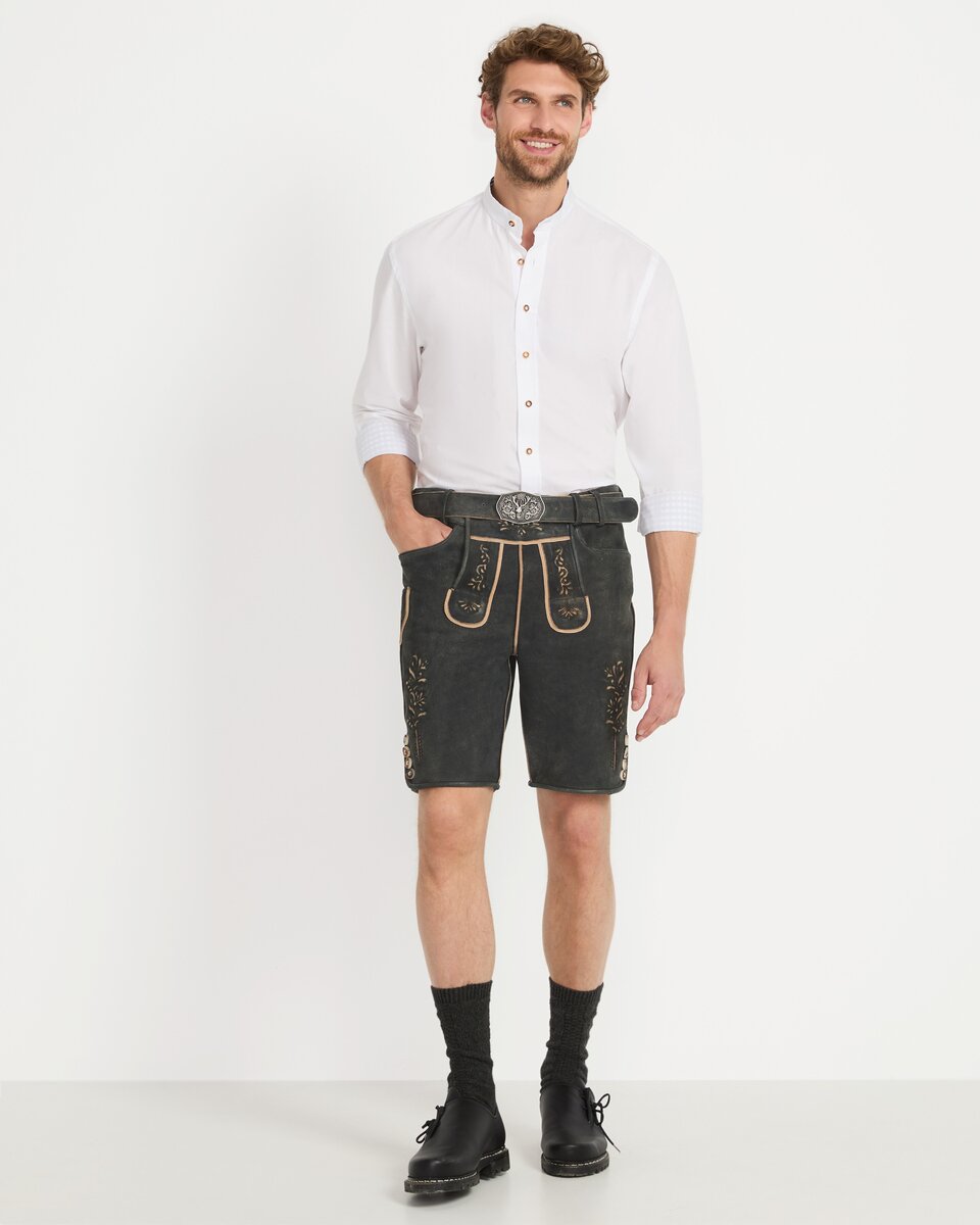 Luis Steindl Short leather pants with embroidery (Antique Black)