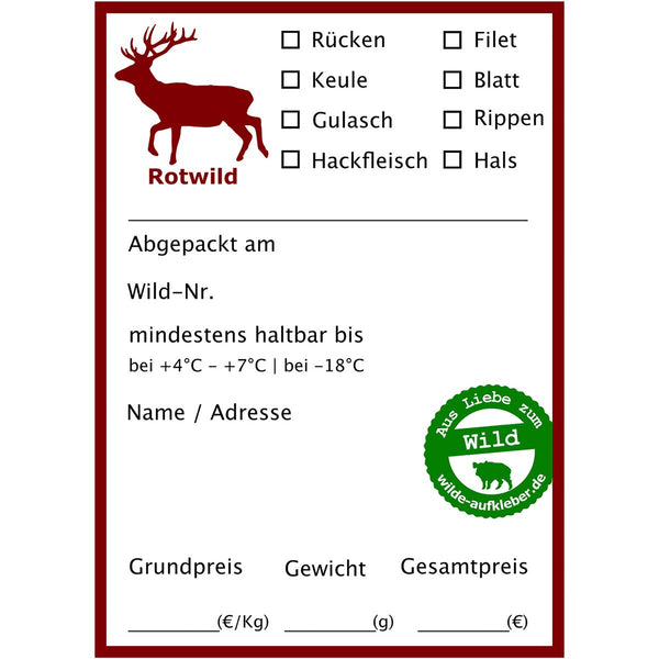 wilde-aufkleber.de Briežu gaļas uzlīmes (Briežiem 100 gab.)