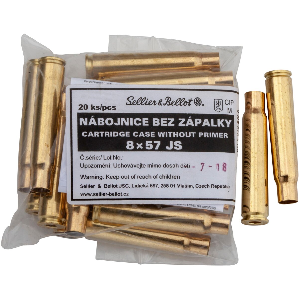 Sellier & Bellot 8x57 IS, sleeves (Caliber 8x57 IS) — Pack of 20 pcs