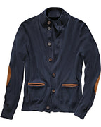 Highmoor Cardigan with leather details (Marine)