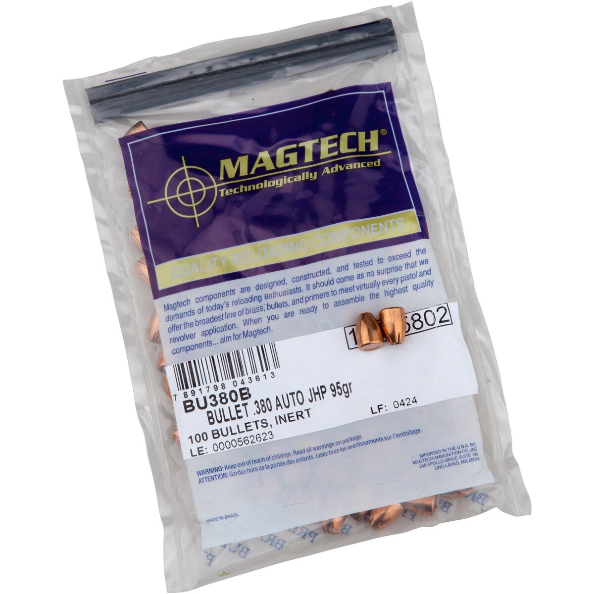 Magtech Bullets .355 6.2g/95grs. JHP (Caliber .355 (9 mm Short)) — Pack of 100 pcs