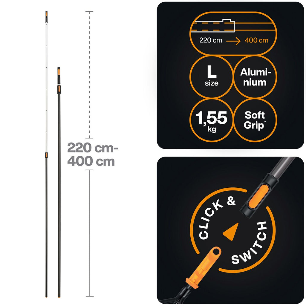 Fiskars OneClick telescopic handle (Size L – Handle length 219–404 cm – Weight approx. 1,550 g)