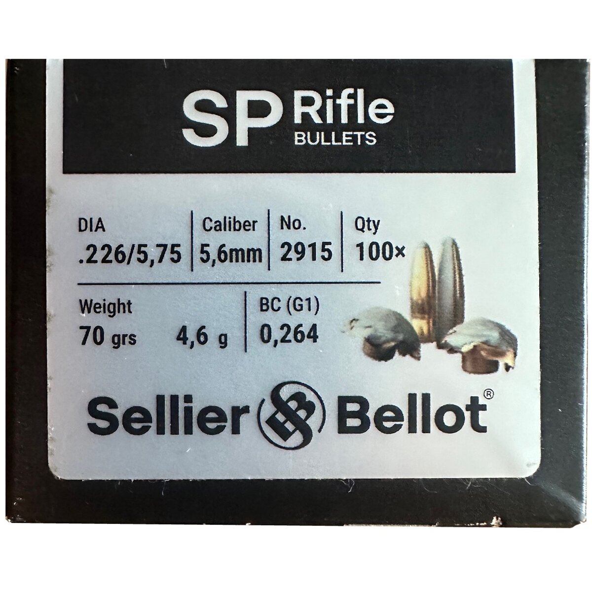 Sellier & Bellot .226 4.6g/70grs bullets. Tlm (Caliber .228 (5.6 mm)) — Pack of 100 pcs