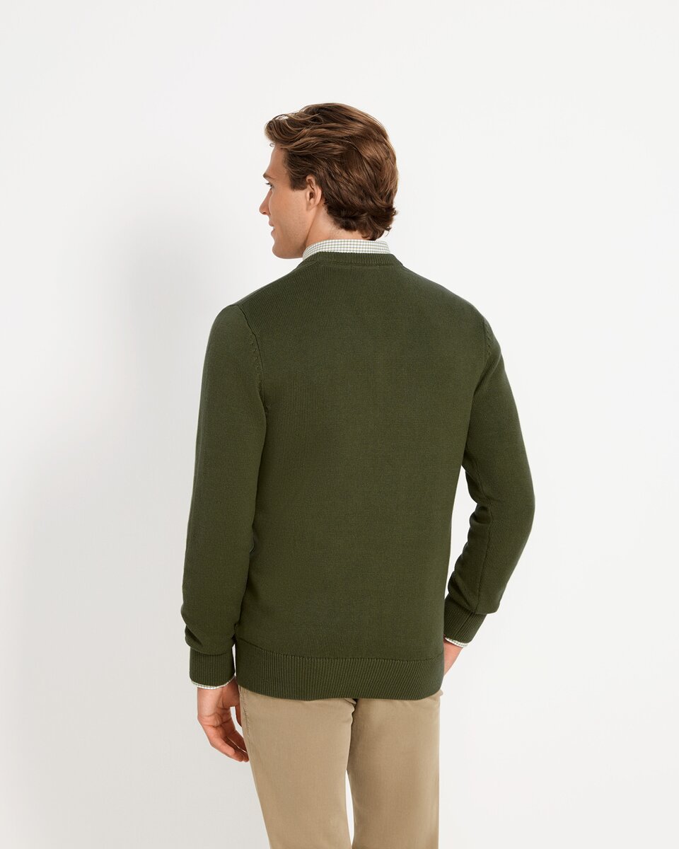 Highmoor Set: V-neck sweater & checked shirt (Green)