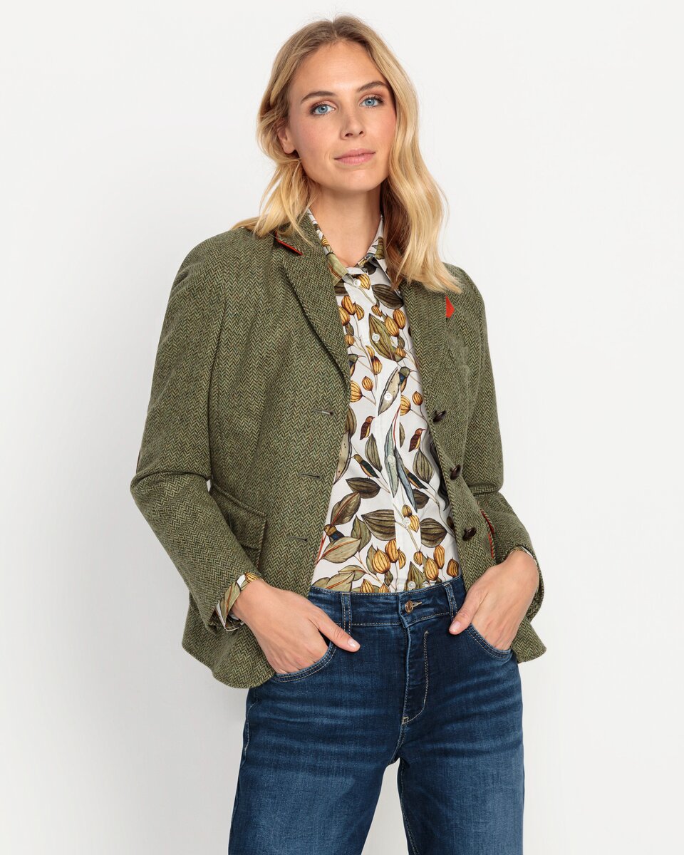 Highmoor Herringbone tweed blazer (Green/Orange)