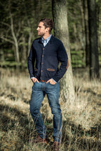 Highmoor Cardigan with leather details (Marine)