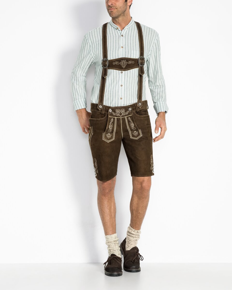 Luis Steindl Short leather trousers with suspenders (Dark brown)