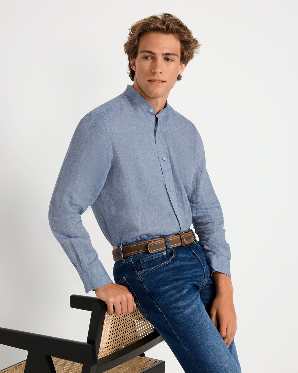Reitmayer Linen shirt with stand-up collar (Blue)
