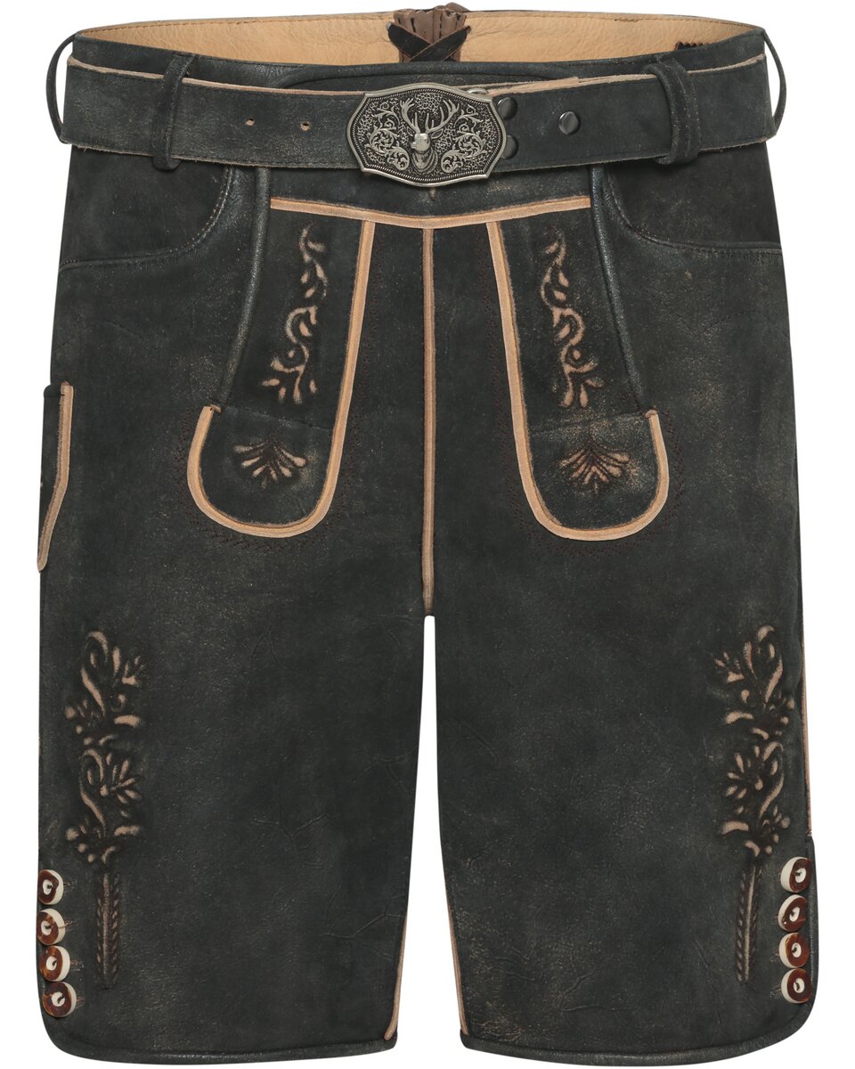 Luis Steindl Short leather pants with embroidery (Antique Black)