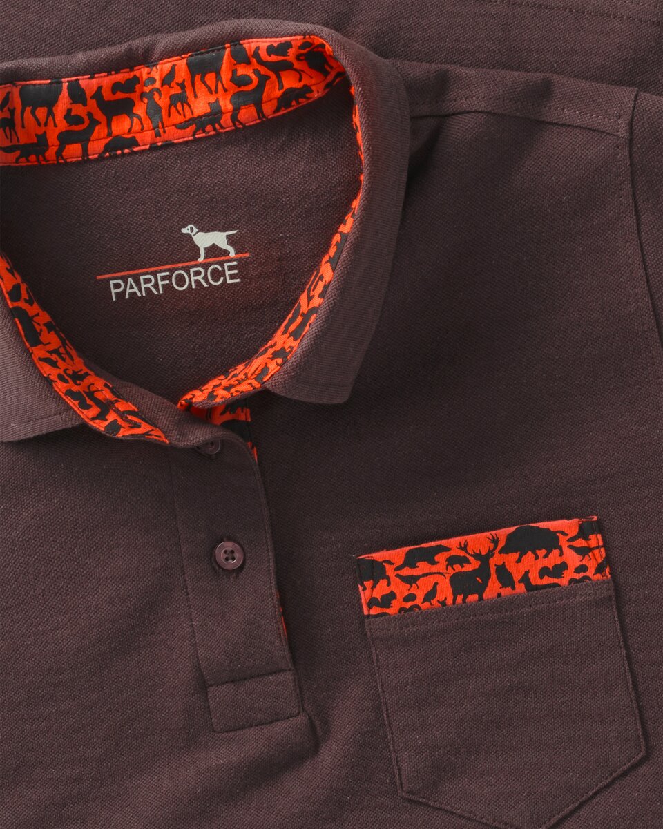Parforce women's polo shirt with forest animal detail (Brown/Orange)