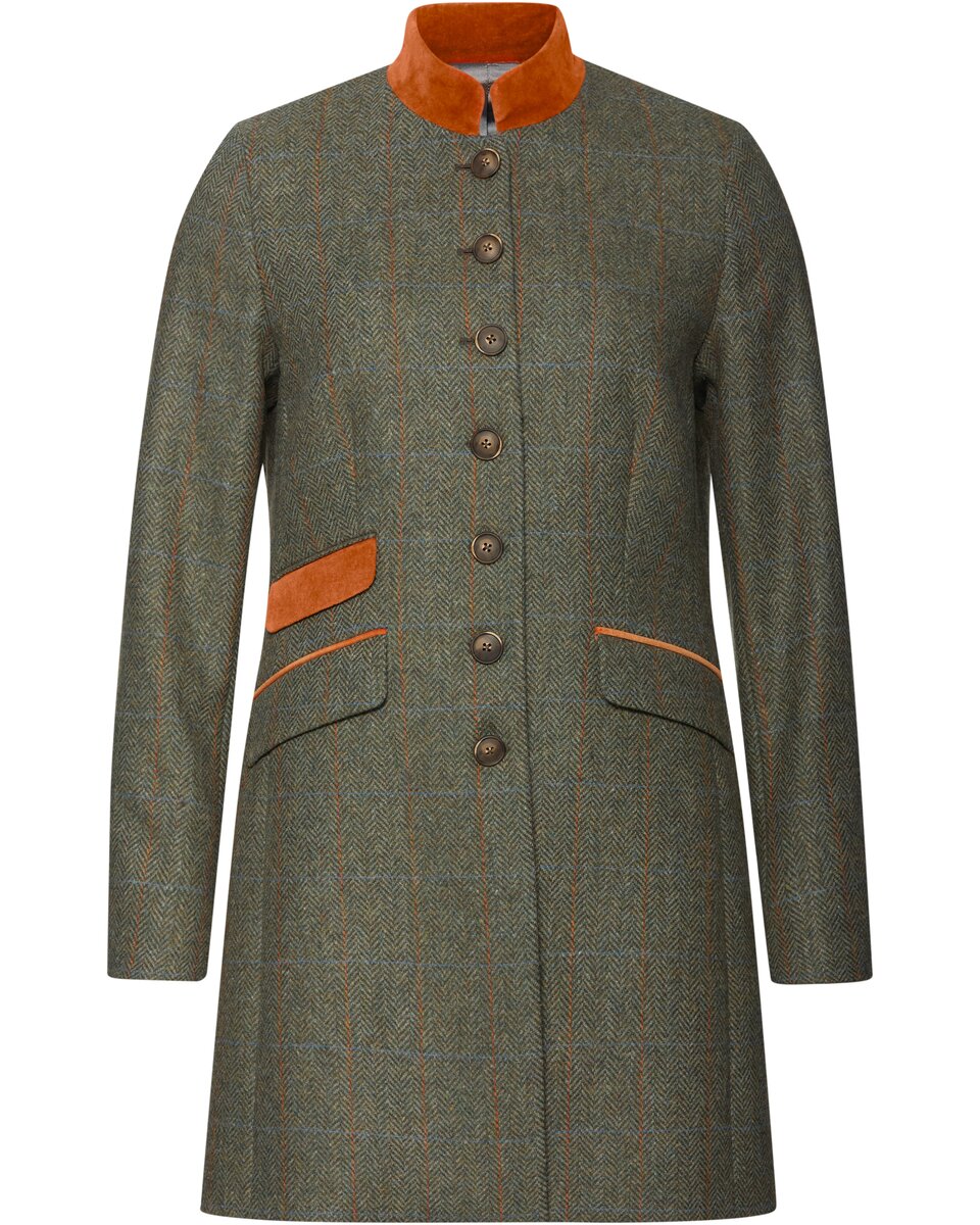 Reitmayer Tweed frock coat with velvet details (Olive/orange)