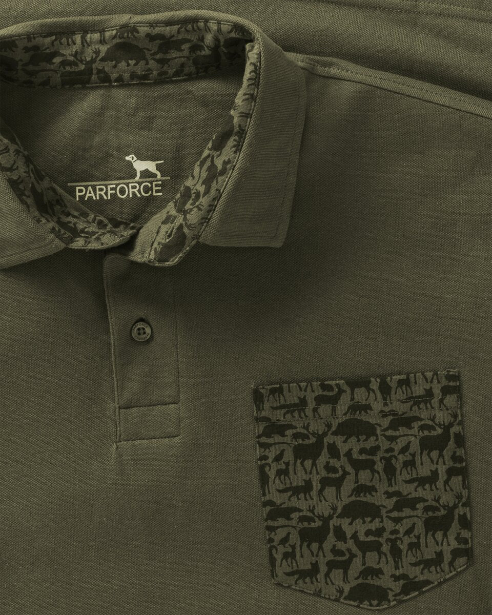 Parforce polo shirt breast pocket forest animals (Olive/Black)
