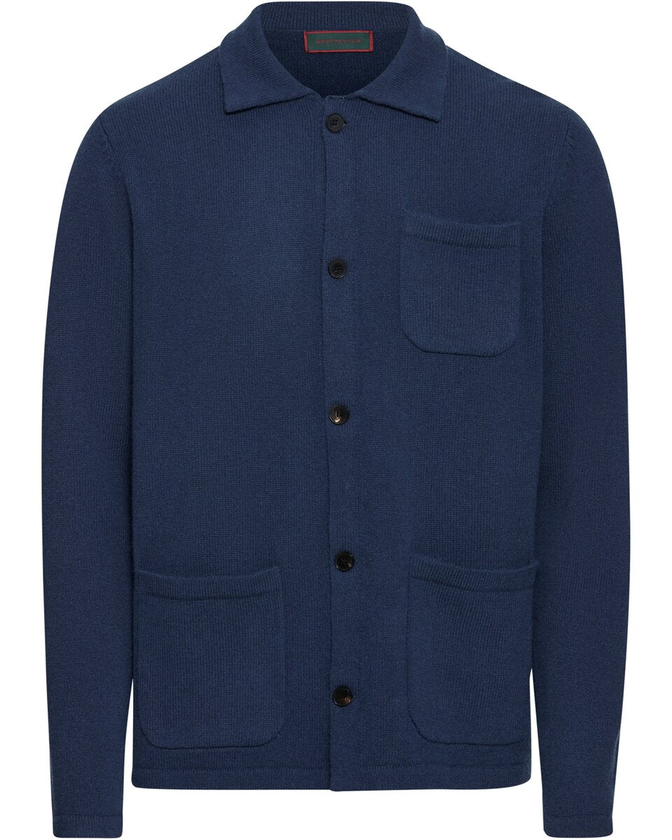 Reitmayer Cardigan with shirt collar (Blue)