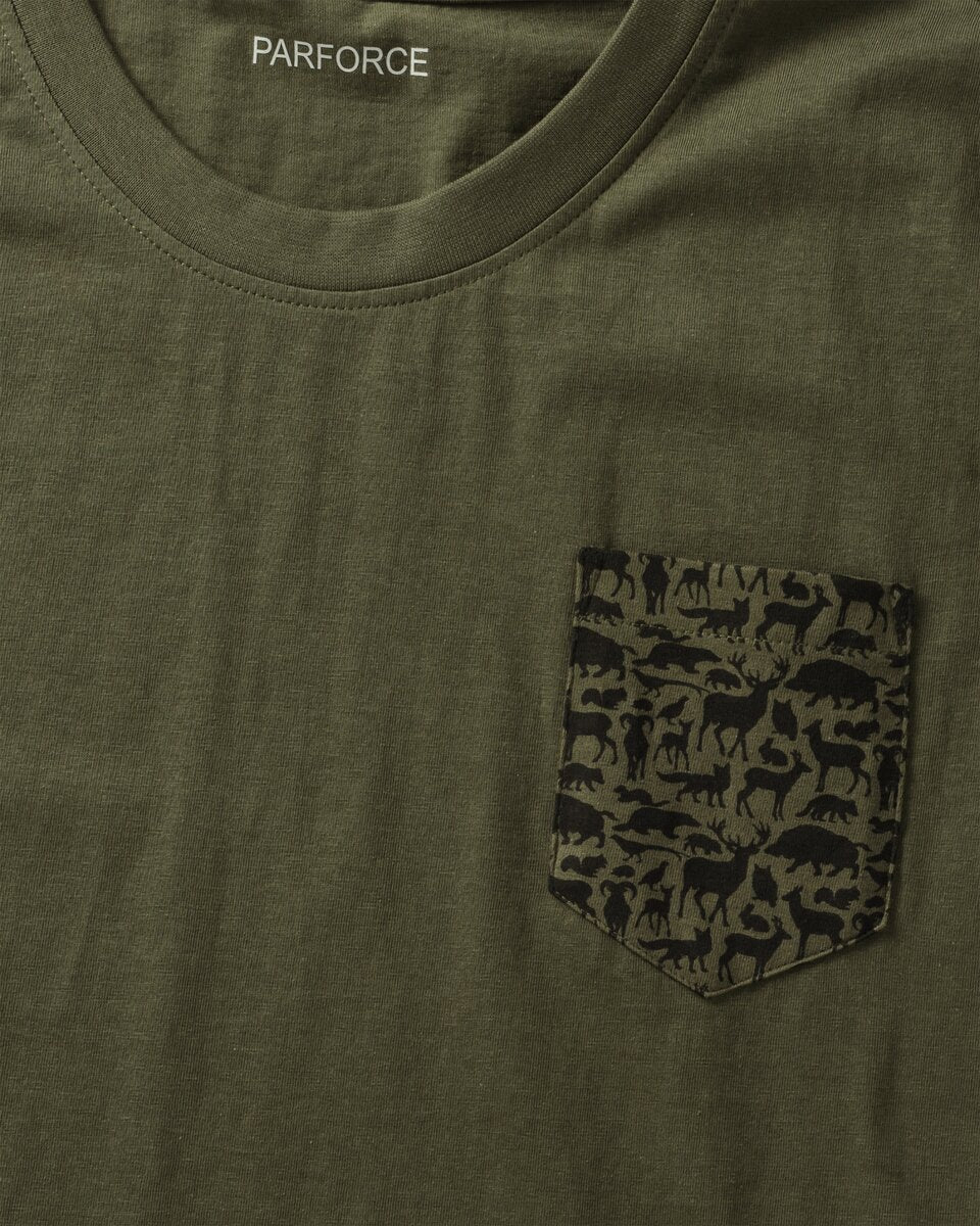 Parforce Women's T-Shirt Breast Pocket Forest Animals (Olive/Black)