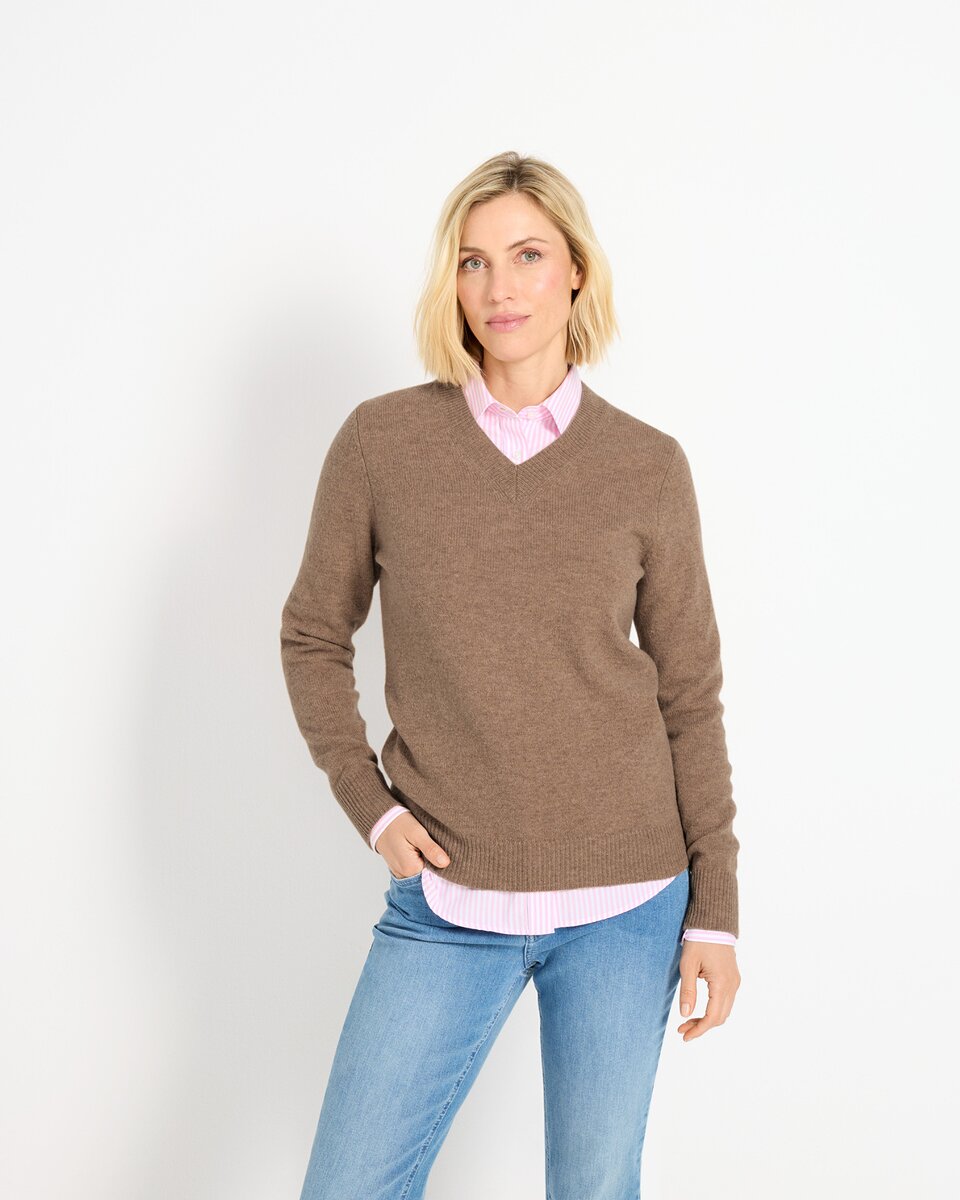 Highmoor V-neck sweater made of lambswool (Beige)
