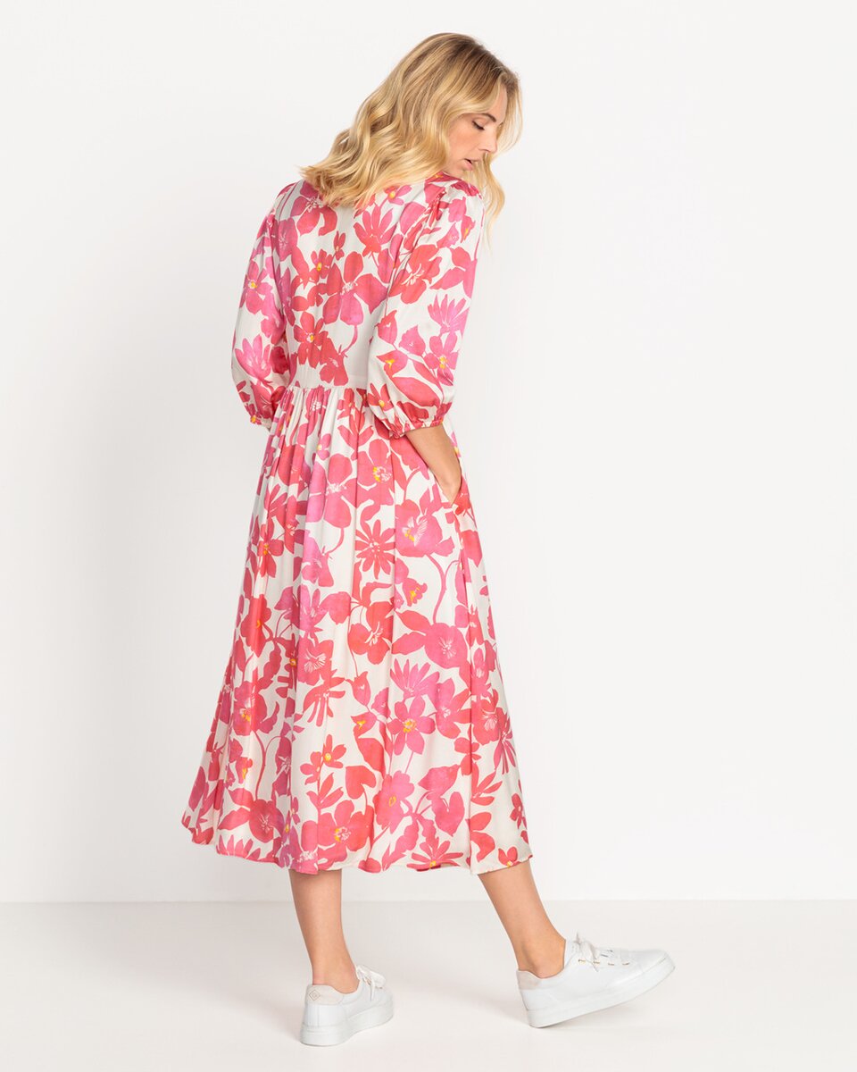 Reitmayer Floral dress with stand-up collar (White/Pink)
