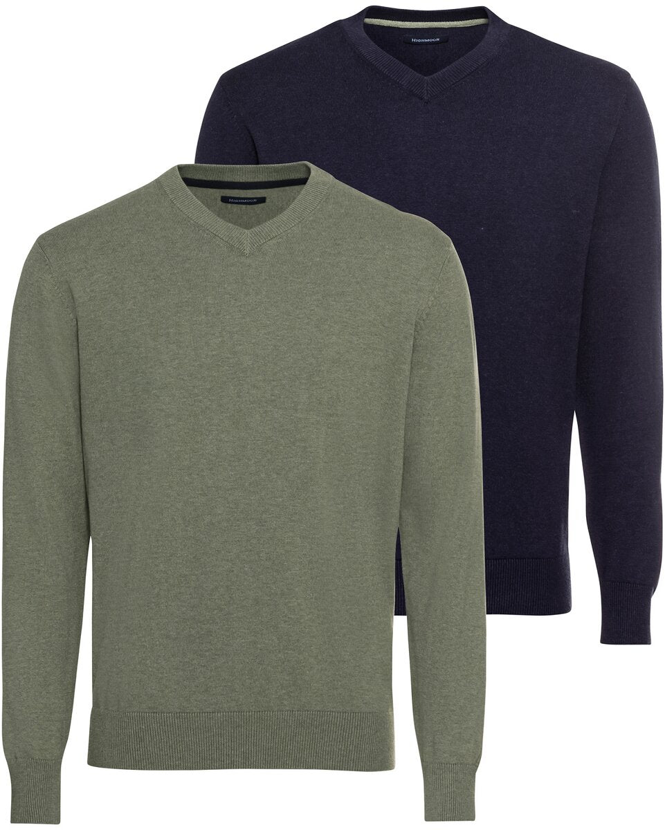 Highmoor Double pack of V-neck sweaters (Green/Navy)