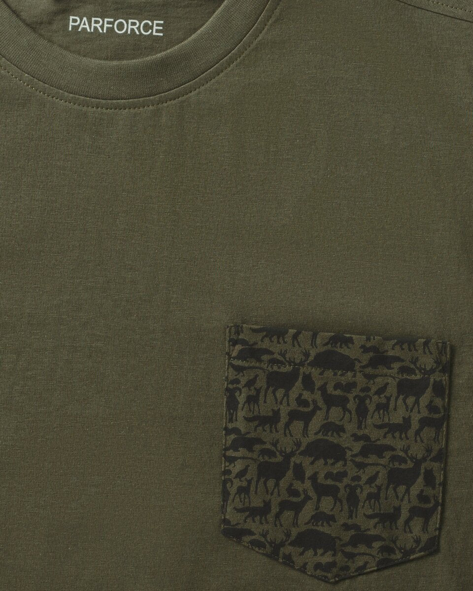 Parforce T-Shirt Breast Pocket Forest Animals (Olive/Black)