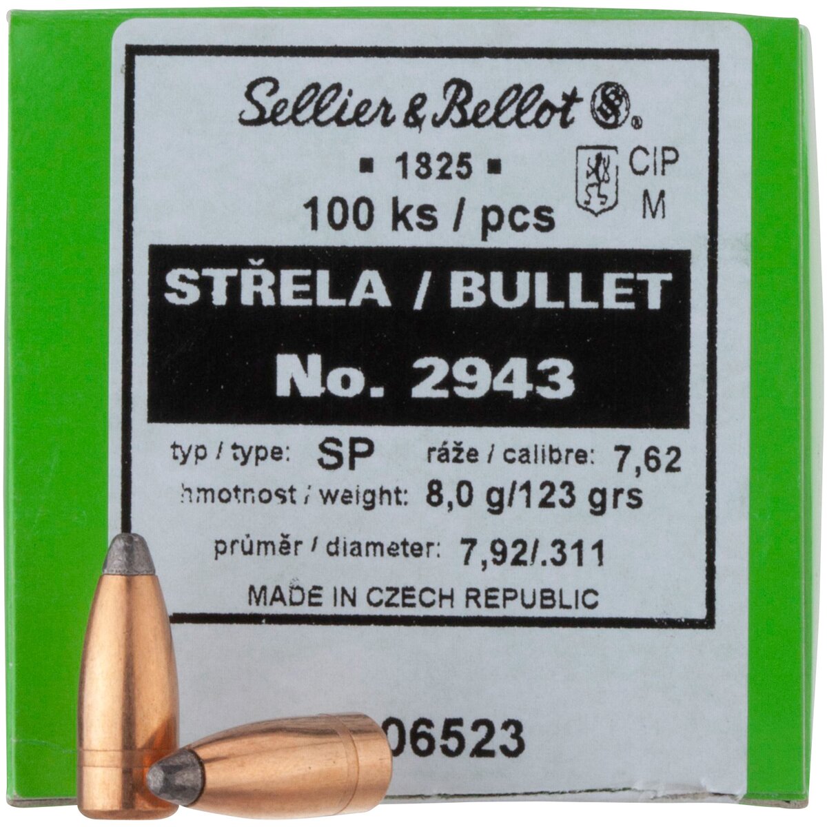 Sellier & Bellot Bullets .311 8.0g/123grs. Tlm (Caliber .311 (7.62x39)) — Pack of 100 pcs