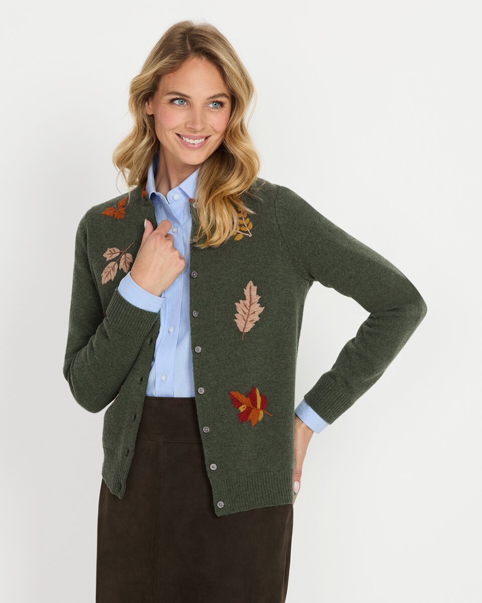 Highmoor Cardigan with leaf embroidery (Olive)