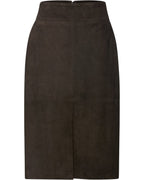 Highmoor Wide leather skirt with slit (Brown)