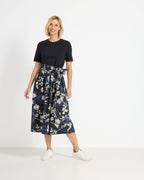 Highmoor Dress with floral skirt (Dark blue)