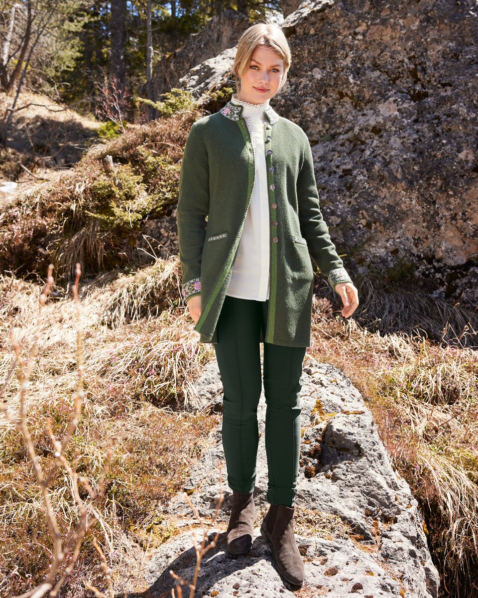 Reitmayer Long cardigan with jacquard pattern (Olive)