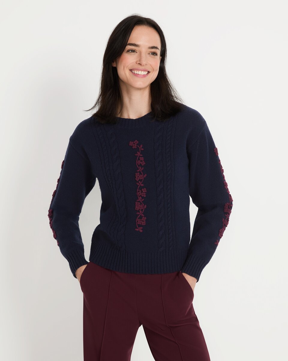 Reitmayer Sweater with floral embroidery (Dark blue)