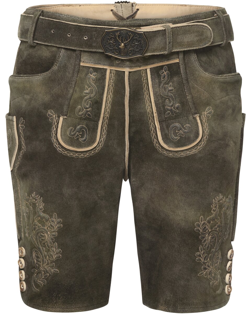 Luis Steindl Short leather pants with belt (Olive)