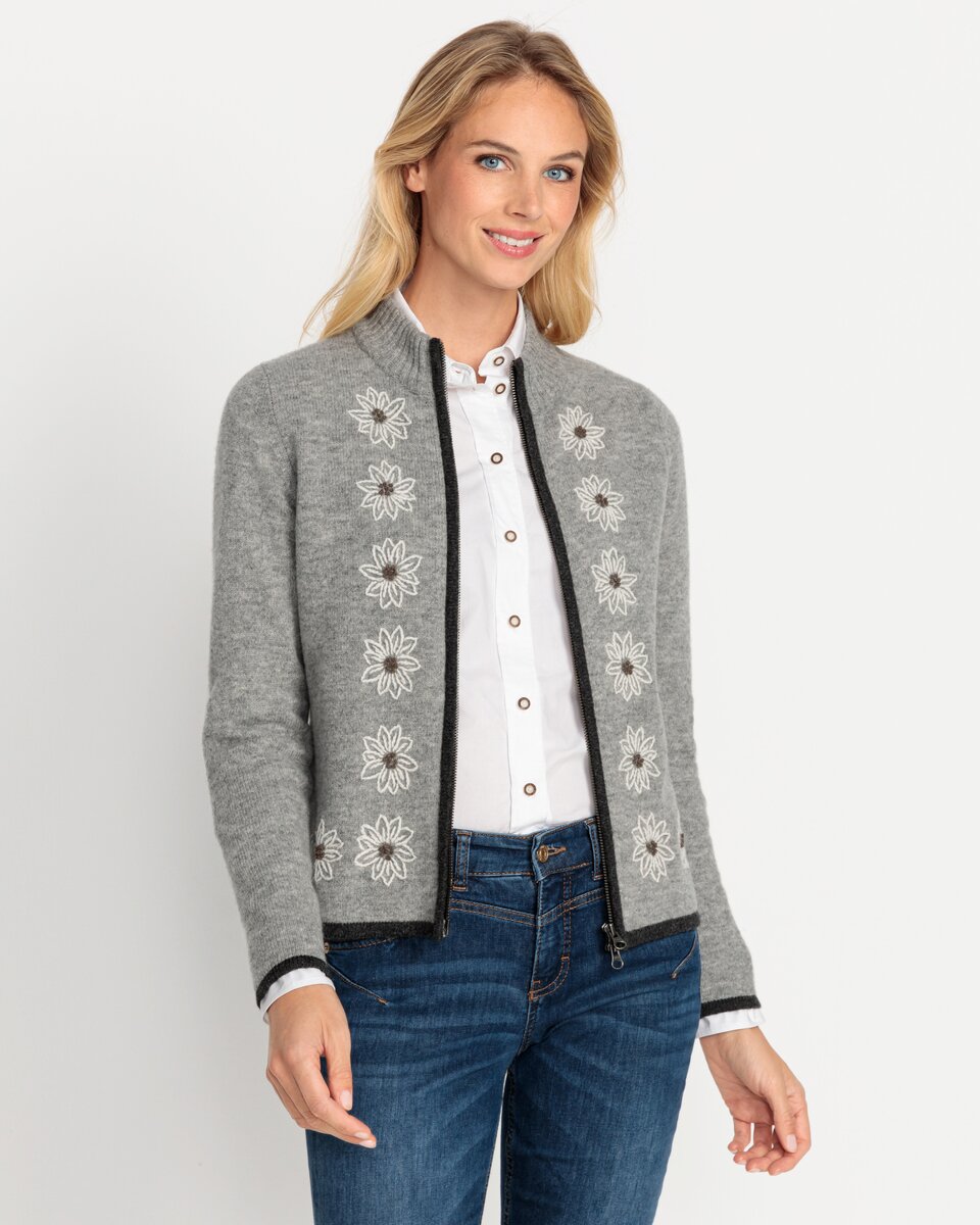 Luis Steindl Cardigan with edelweiss (Gray melange)