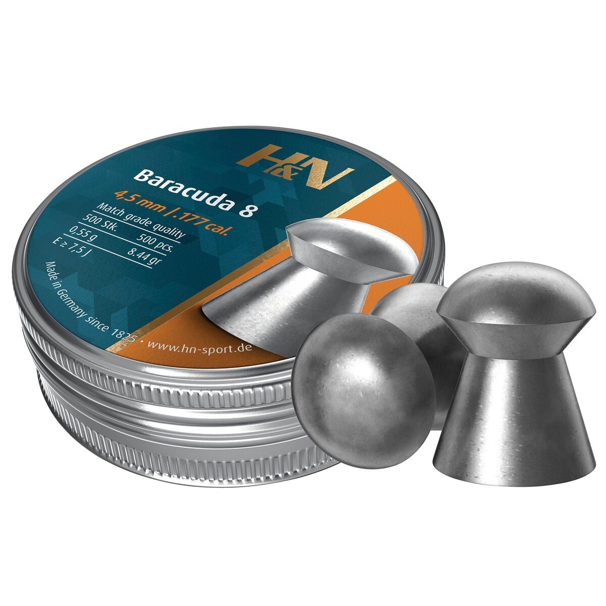 Haendler & Natermann 4.51mm Diabolo Baracuda 8 0.55g (Kaliber 4,50) — Pack of 500 pcs