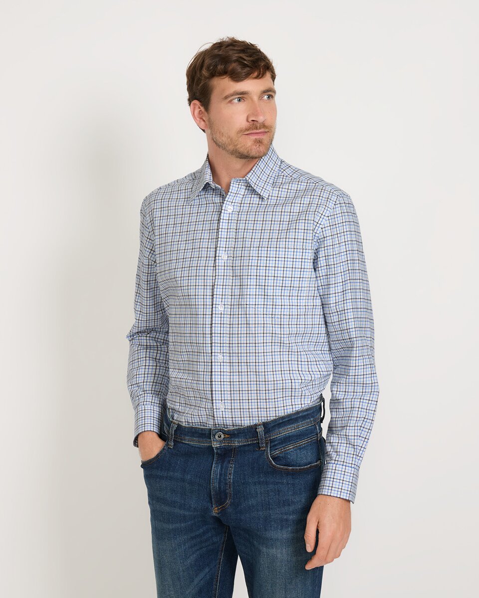Highmoor Long-sleeved Tattersall check shirt (White blue)