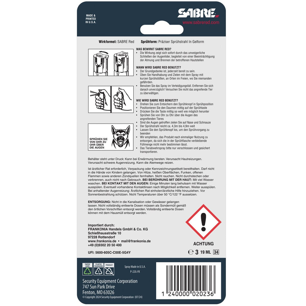 Sabre Red Defense Spray Gel with Clip 0,019 l